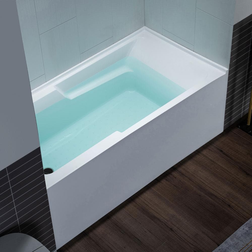 Flint 60'' x 30'' White Acrylic Alcove Soaking Bathtub