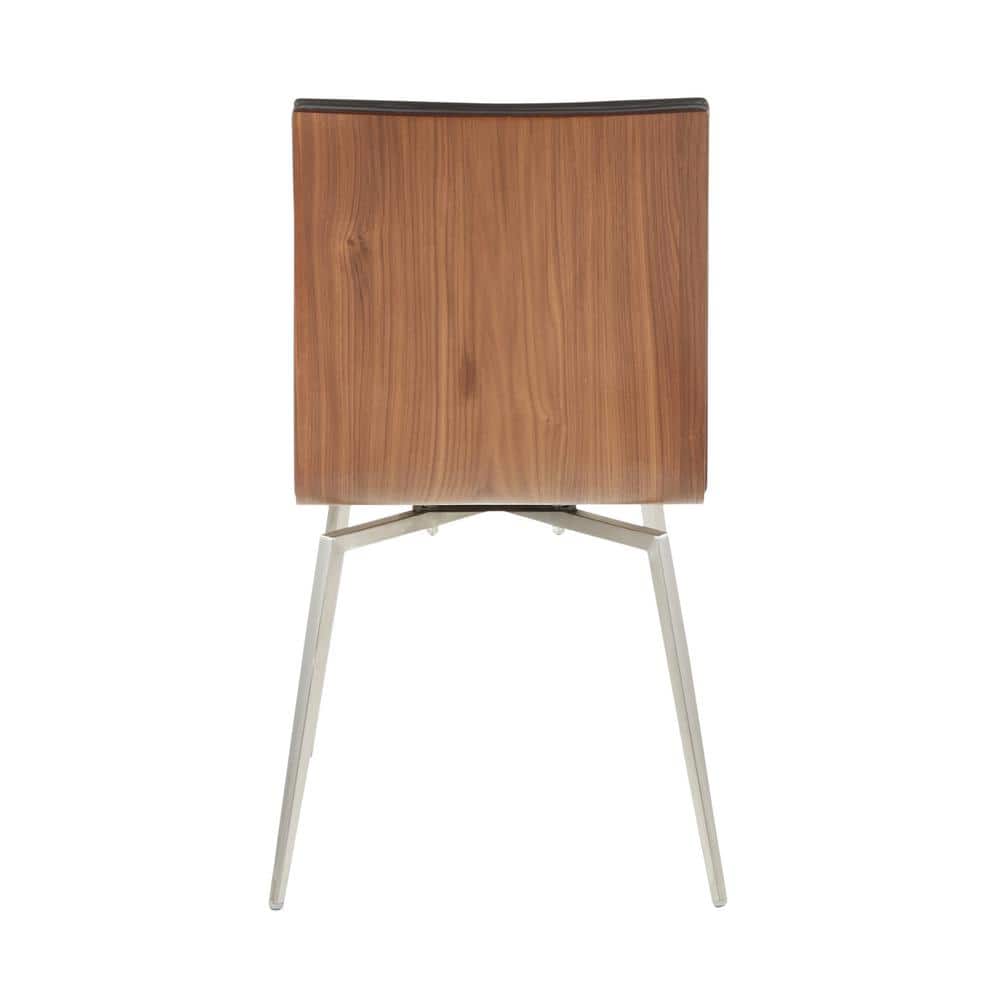 Mason Black Faux Leather Swivel Dining Chairs with Walnut Wood Back