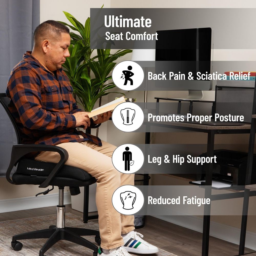 Black Memory Foam Ergonomic Seat Cushion with Mesh Cover
