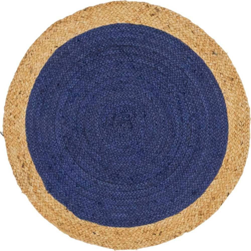 Navy Blue Braided Round Rug, Handmade & Reversible, 3' Diameter