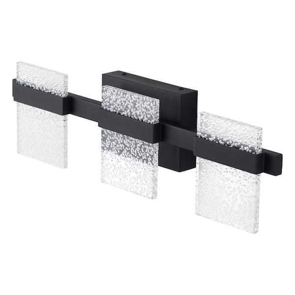 Merra 22 in. 3-Light Black LED Vanity Light with Clear Seedy Acrylic Shade