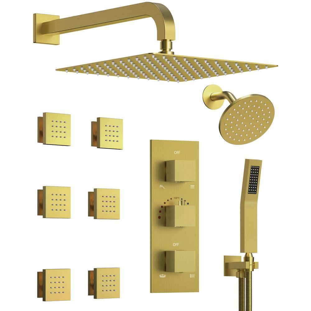 GRANDJOY Dual Showers Kits 8Spray Wall Mount 12 in. Fixed and Handheld Shower Head 2.5 GPM in