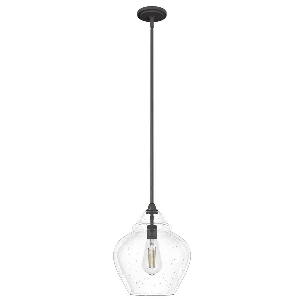 Hunter Dunshire 1-Light Noble Bronze Island Pendant Light with Clear Seeded Ginger Jar Glass Shade