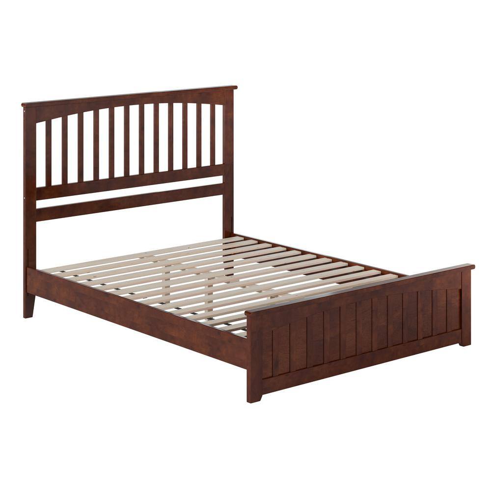 Walnut Queen Wood Platform Bed with Slatted Headboard