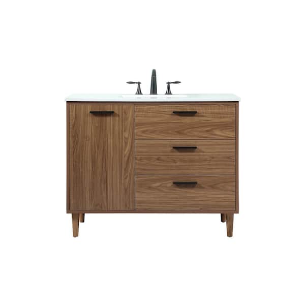 Unbranded Simply Living 42 in. W x 22 in. D x 34 in. H Bath Vanity in Walnut Brown with Ivory White Engineered Marble Top
