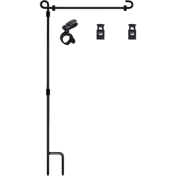Justincity Black Metal Garden Flag Stand 0.24 in. Adjustable Weather-Proof Flag Pole Holder with Tiger Clip and Spring Stoppers
