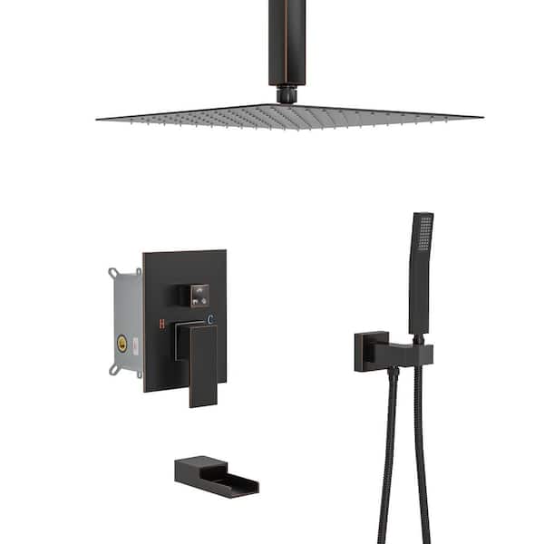 Logmey 3-Spray Patterns with 1.8 GPM 12 in. in Ceiling Mount Rainfall Shower Head System Dual Shower Head in Oil Rubbed Bronze