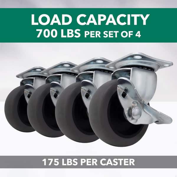 2.5 in. 175 lbs. Capacity Rubber Single-Bearing Swivel Plate Caster with Brake (4-Pack) 2.5 in. 175 lbs. Capacity Rubber Single-Bearing Swivel Plate Caster with Brake (4-Pack)