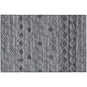 Yuma Black 1 ft. 8 in. x 2 ft. 6 in. Geometric Indoor/Outdoor Washable Area Rug