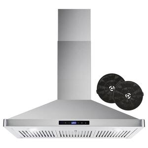 36 in. Ductless Wall Mount Range Hood in Stainless Steel with LED Lighting and Carbon Filter Kit for Recirculating