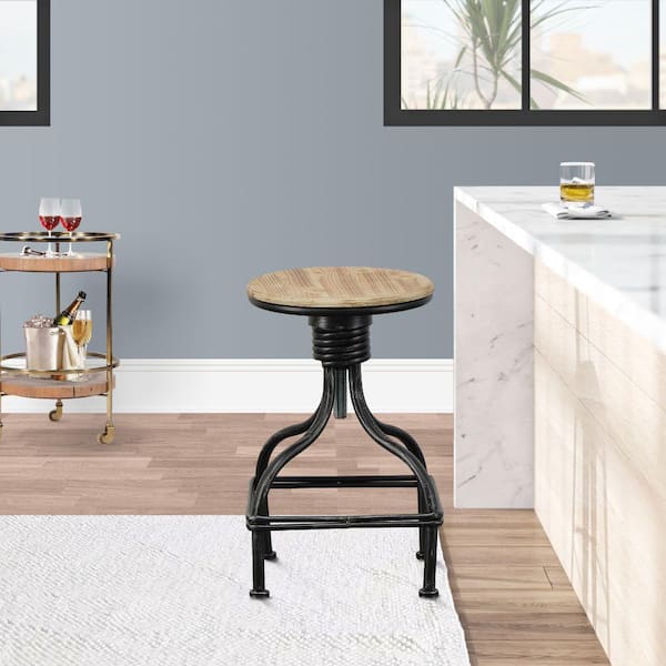 Benjara Vintage 19.7 in. H Brown and Black Metal Frame Swivel Counter Bar Stool with Round Seat