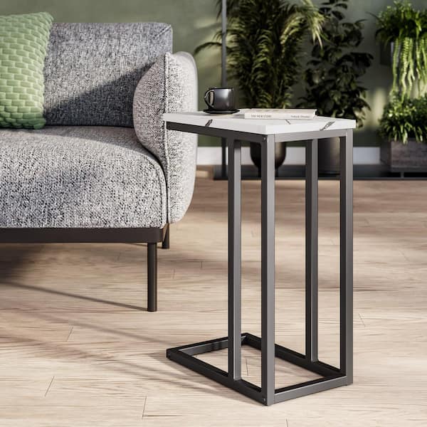 CorLiving Fort Worth 10 in. White Rectangle Wood Side Table