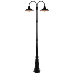 2-Lights Black Steel Not-motion Sensing Hardwired Outdoor Weather Resistant Post Light Set with No Bulbs Included
