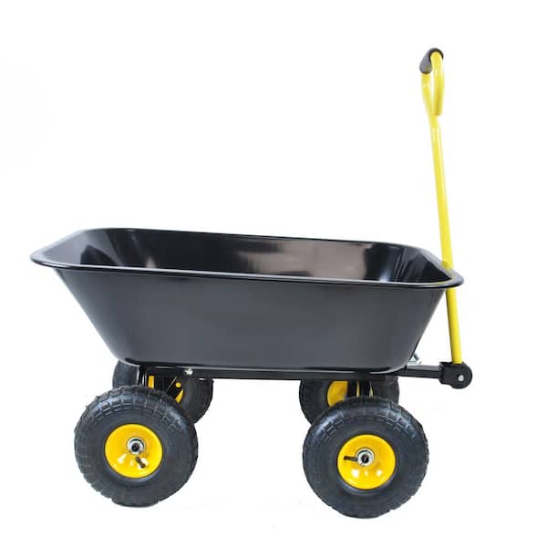 OLUMAT 4 cu.ft. Metal Garden Cart with Steel Frame and Pneumatic Tire, Black
