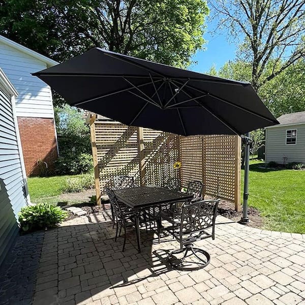 11 ft. Octagon Outdoor Patio Cantilever Umbrella Aluminum Offset 360° Rotation Umbrella in Gray