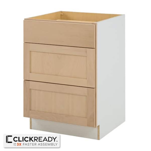 24 in. W x 24 in. D x 34.5 in. H Ready to Assemble Drawer Base Kitchen Cabinet in Unfinished with CLICKREADY Technology