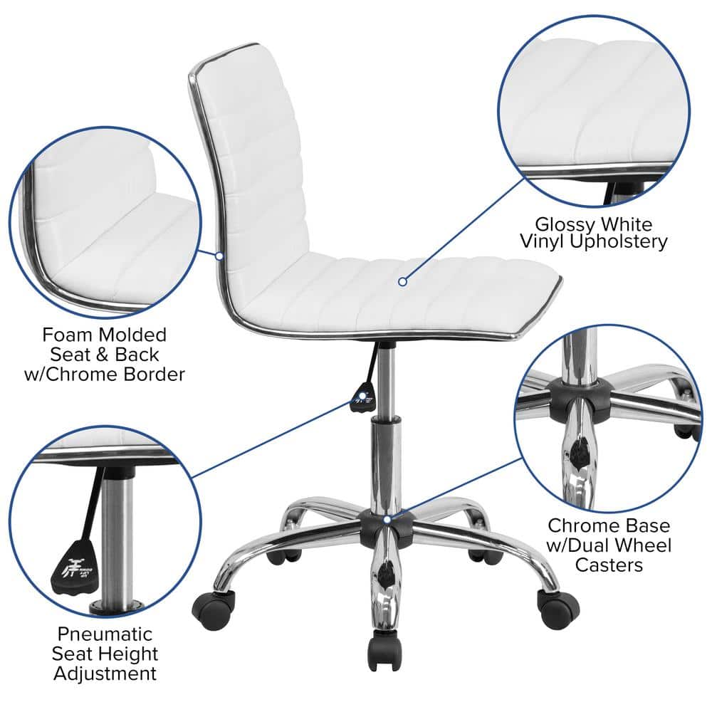 White Vinyl Low-Back Armless Swivel Task Chair with Metal Frame