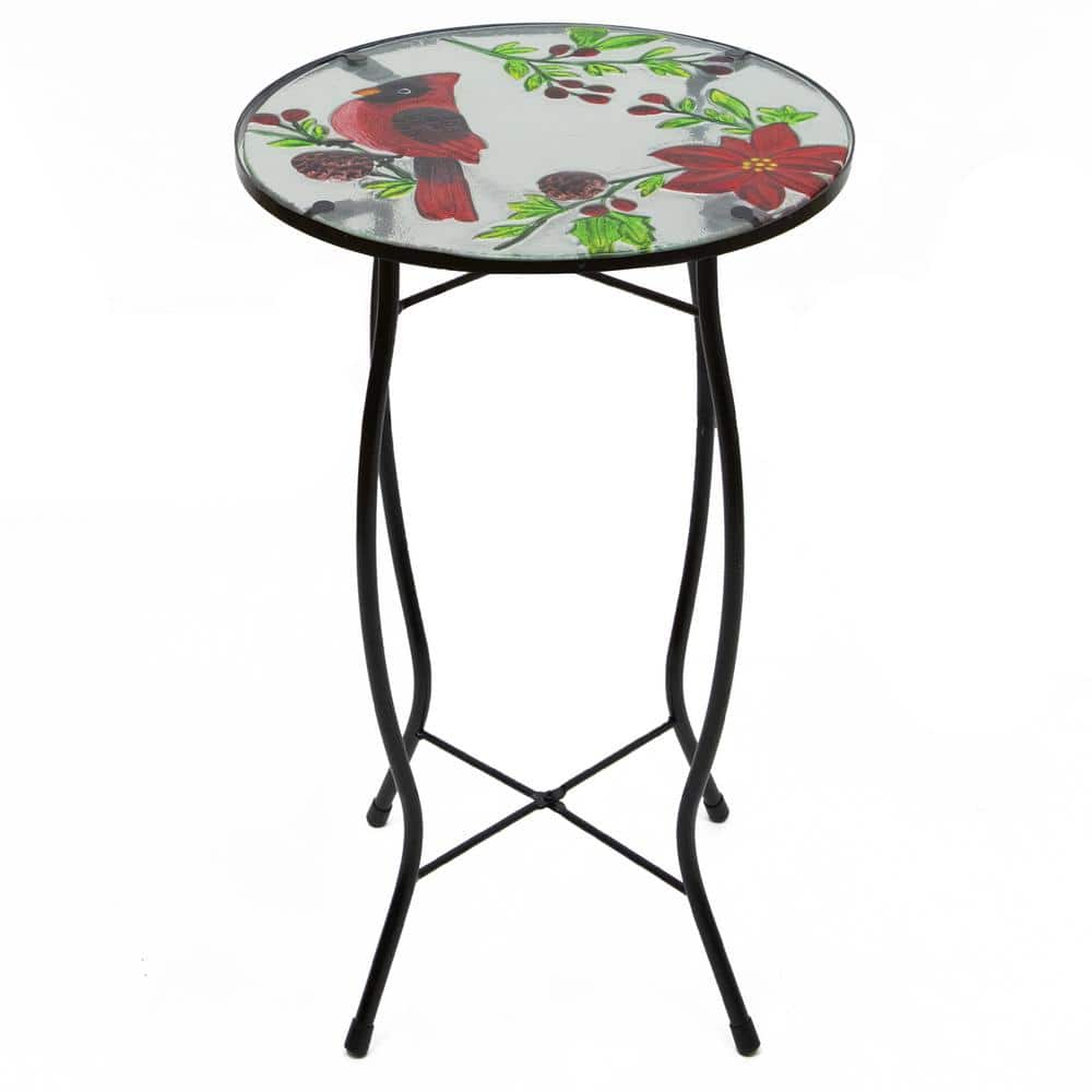 19 in. Red Cardinal and Pine Cone Glass Patio Side Table price history on PriceWatchPro