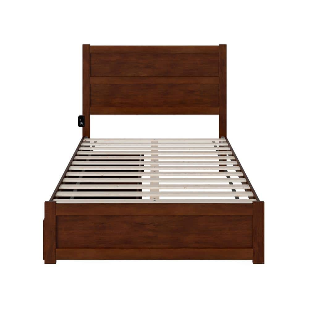 Walnut Full Size Platform Bed with Headboard and Storage Drawers