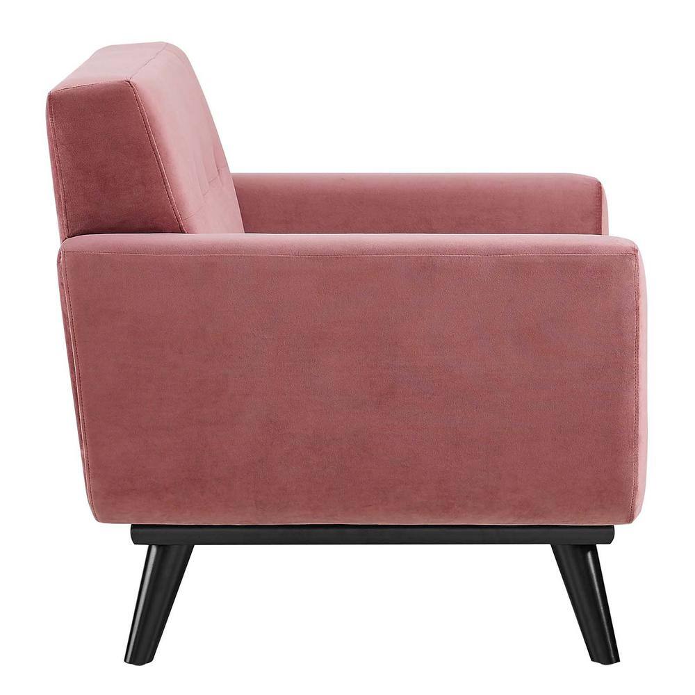 Dusty Rose Velvet Accent Chair with Tufted Back and Wood Legs