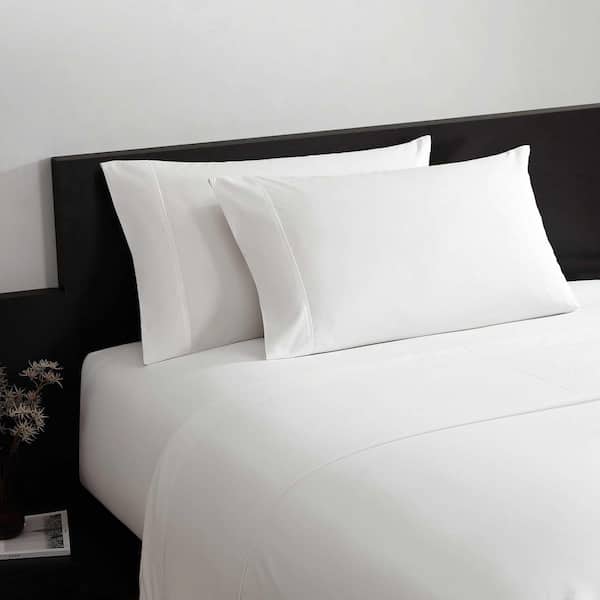 VW Solid 4-Piece Cloud White Egyptian Cotton Percale King Sheet Set
