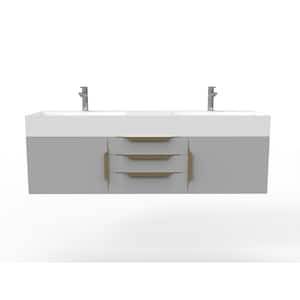 Maranon 60 in. W x 19 in. D x 19.25 in. H Double Floating Bath Vanity in Matte Gray with Gold Trim and White Top