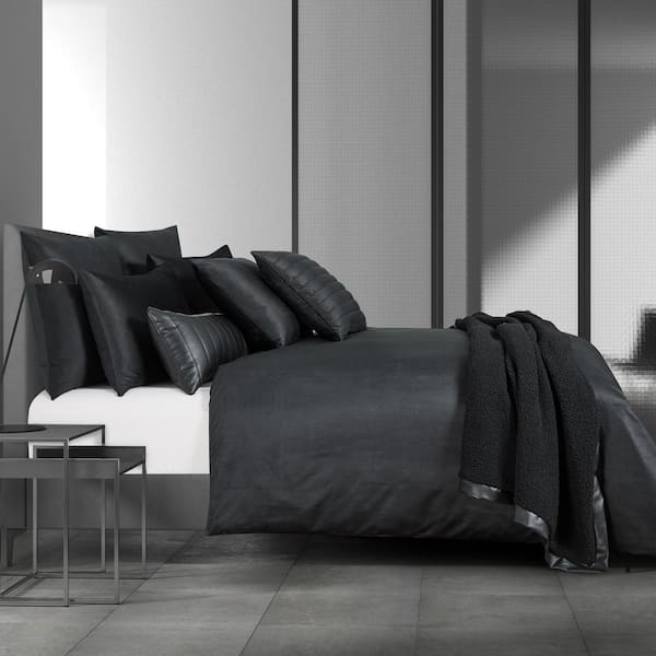 Unbranded Valletta Black Polyester Full/Queen Embossed Velvet Duvet Cover Set