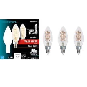 60-Watt Equivalent B11 Dimmable E12 Candelabra Fine Bendy Filament LED Vintage Edison Light Bulb Warm White (3-Pack)