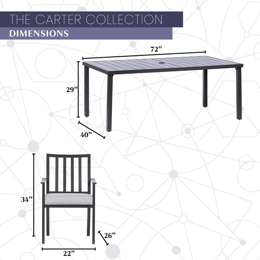 Carter 7-Piece Pewter Grey Aluminum Outdoor Dining Set with Cushions