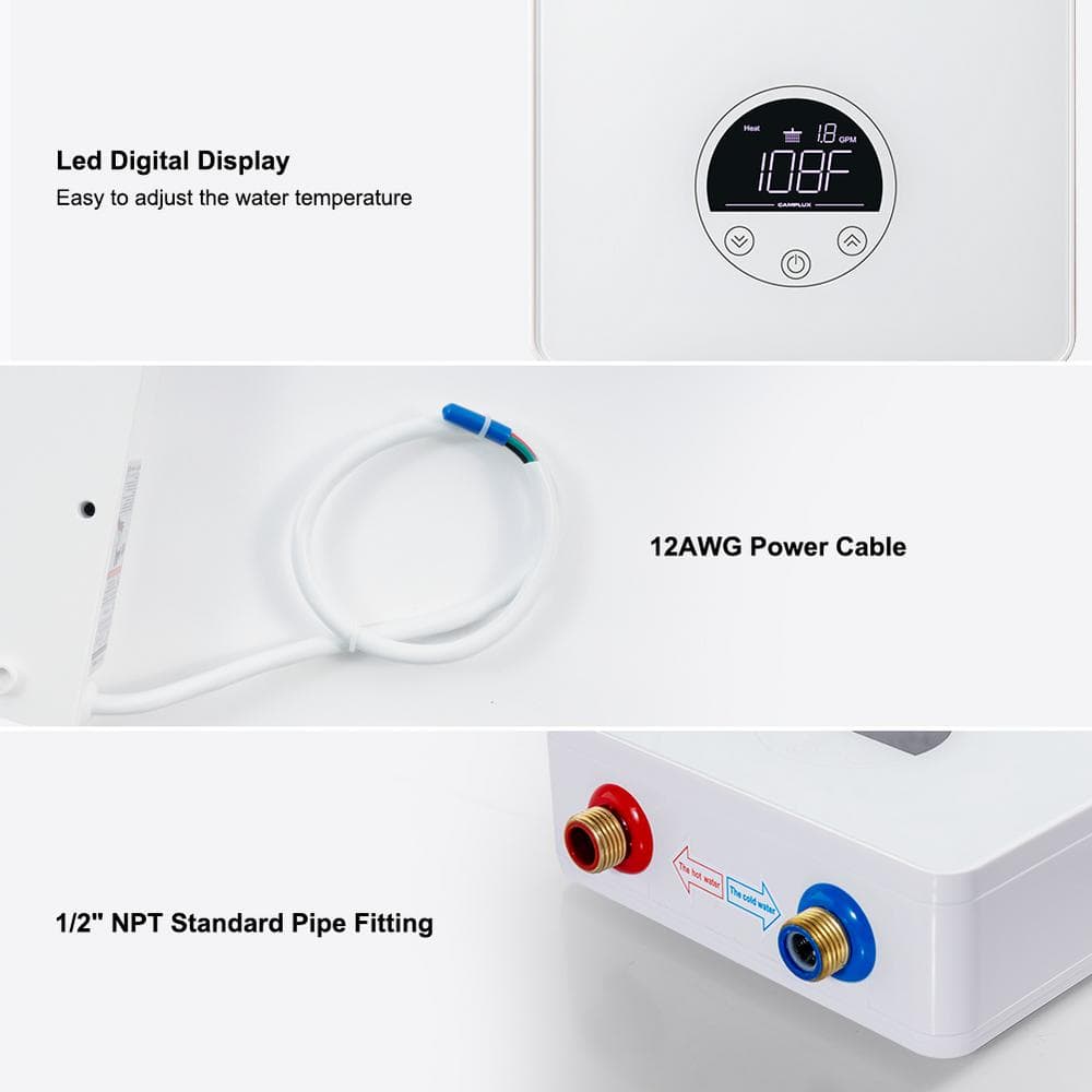 Camplux 1.8 GPM White Electric Tankless Water Heater