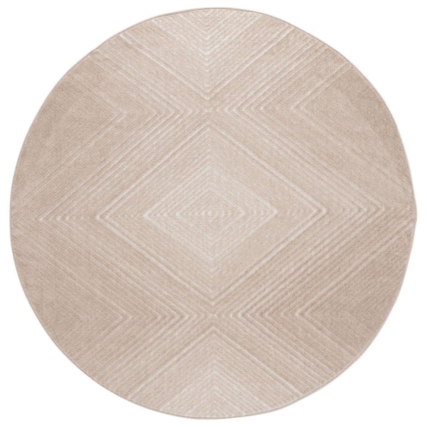 Stella Beige/Beige 7 ft. x 7 ft. Solid Chevrons Indoor/Outdoor Round Area Rug