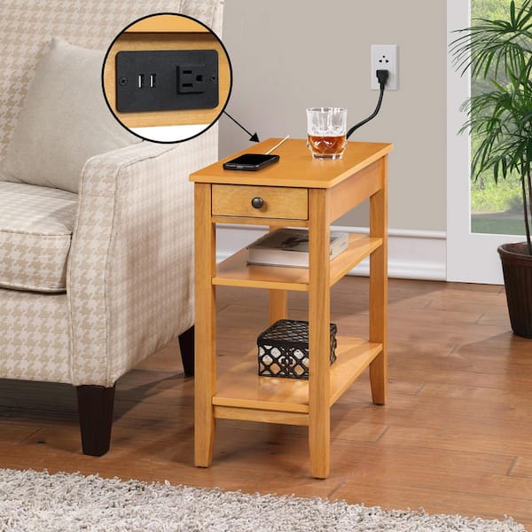American Heritage 11.25 in. W Natural Rectangular Wood Veneer End Table with Charging Station