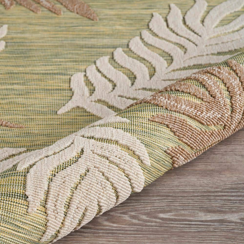 Clove Green and Beige Synthetic Palm Fronds 8' x 10' Area Rug