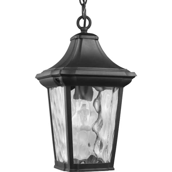 Progress Lighting Marquette Collection 1-Light Textured Black Clear Water Glass New Traditional Outdoor Hanging Lantern Light