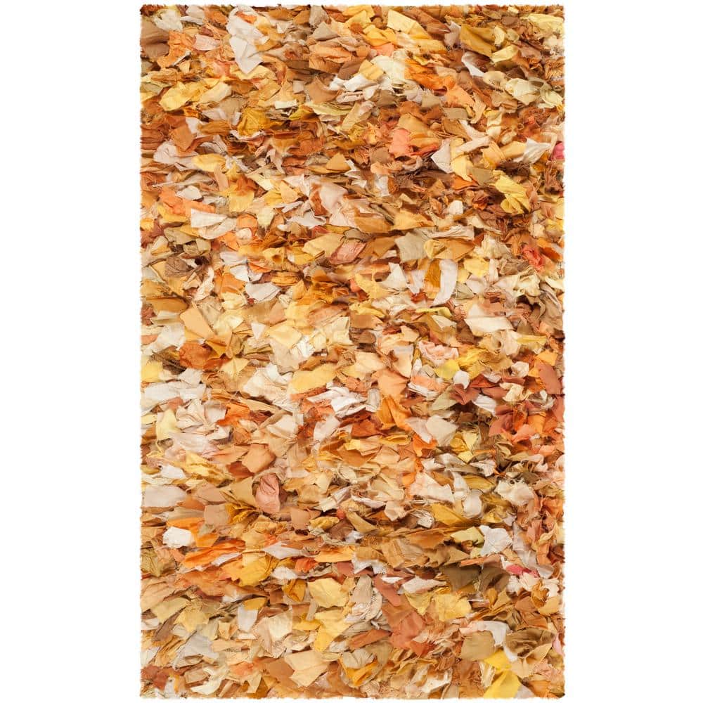 Handmade Ivory Shag Cotton-Synthetic Blend Rug 6' x 9'