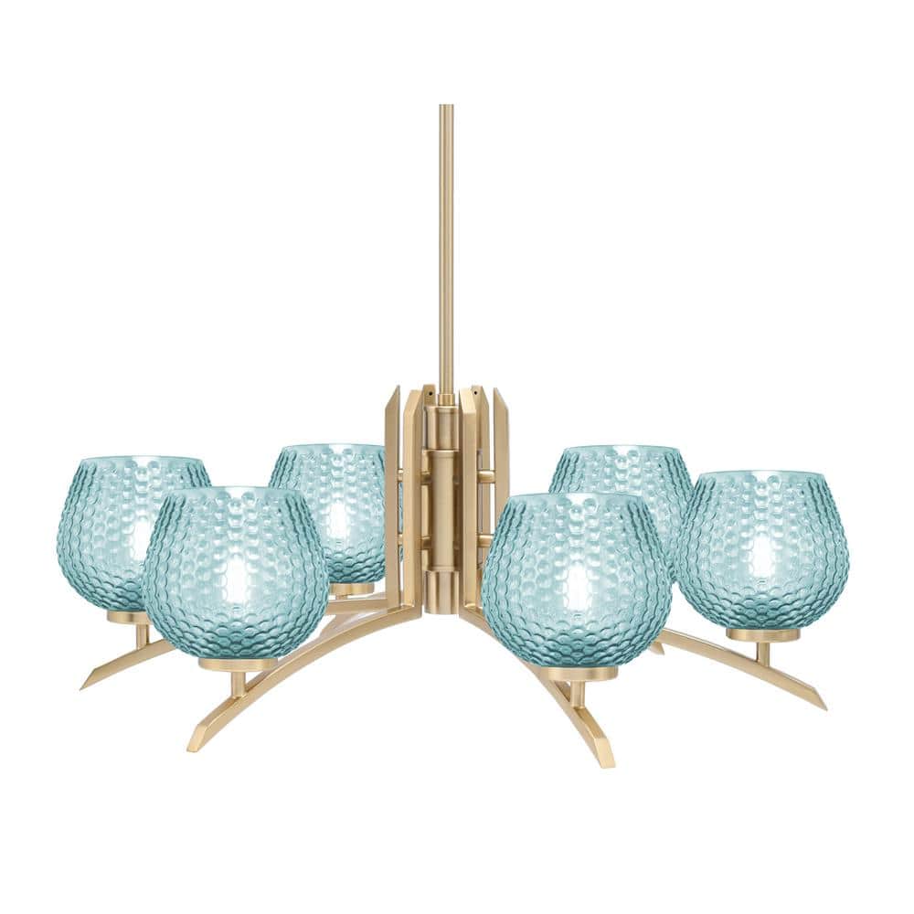 Siena 27.5 in. 6-Light New Age Brass Chandelier with 6 in. Turquoise Textur