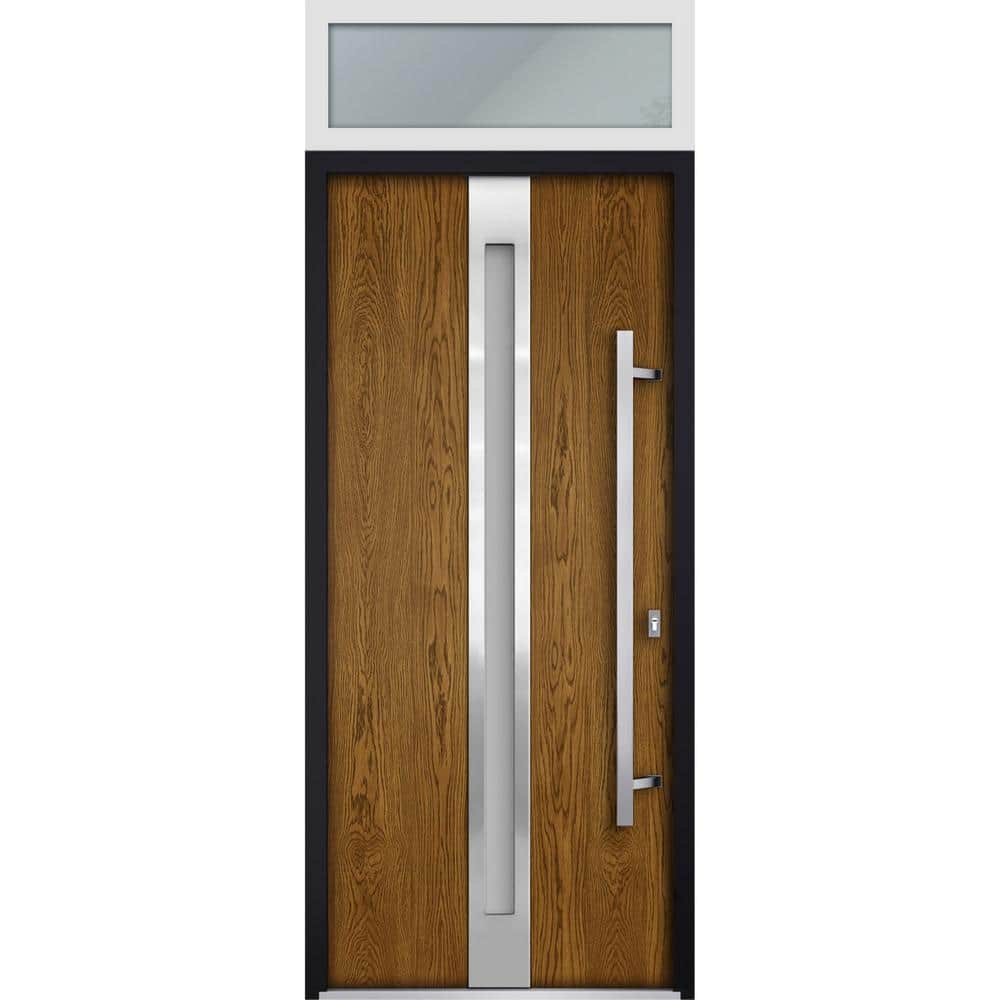 36 in. x 96 in. Left-Hand/Inswing Transom Frosted Glass Natural Oak Steel Prehung Front Door with Hardware price history on PriceWatchPro