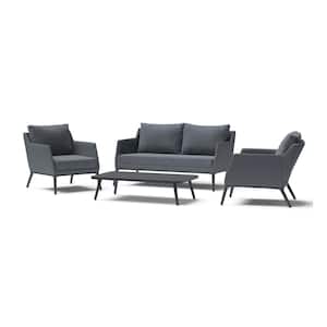 Gray Gaveni 4-Piece Seating Steel Patio Conversation Set with Cushions