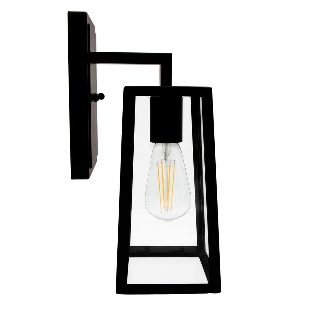 Black Metal and Clear Glass LED Outdoor Wall Sconce
