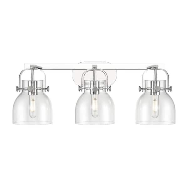 Innovations Pilaster II Bell 26.5 in. 3-Light Polished Chrome Vanity Light with Glass Shade