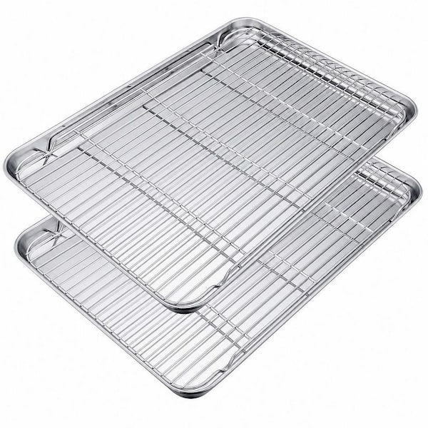 19.6 in. Stainless Steel Sheet Pan with Wire Rack Set, Baking Trays and Cooling Wire Racks, Oven and Dishwasher Safe