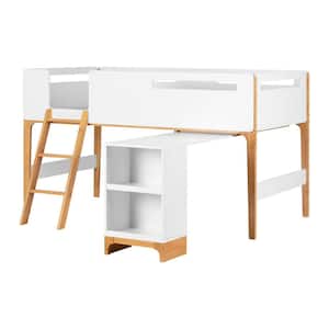 Bebble Loft Bed with Desk, White and Natural