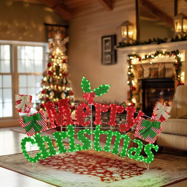 6 ft. 2-in-1 Merry Christmas Sign Outdoor Holiday Yard Decoration Red and Green LED
