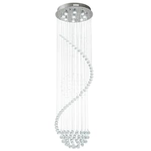 19.7 in. 9-Light Modern Silver K9 Crystal Rain Drop Lampshade Flush Mount Ceiling Light