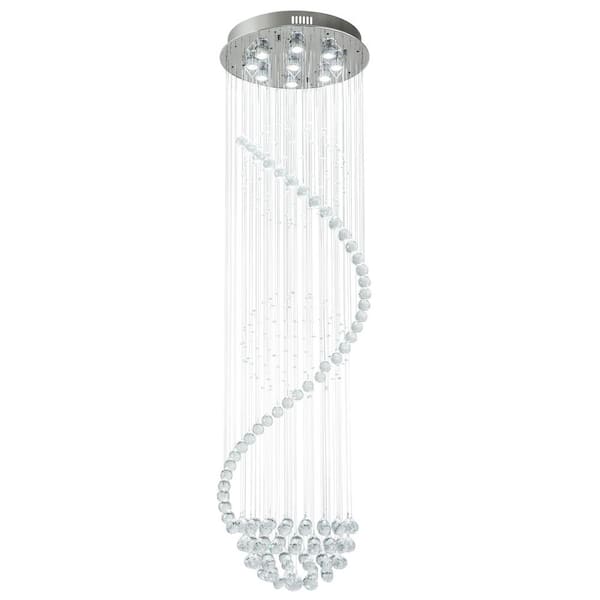 OUKANING 19.7 in. 9-Light Modern Silver K9 Crystal Rain Drop Lampshade Flush Mount Ceiling Light
