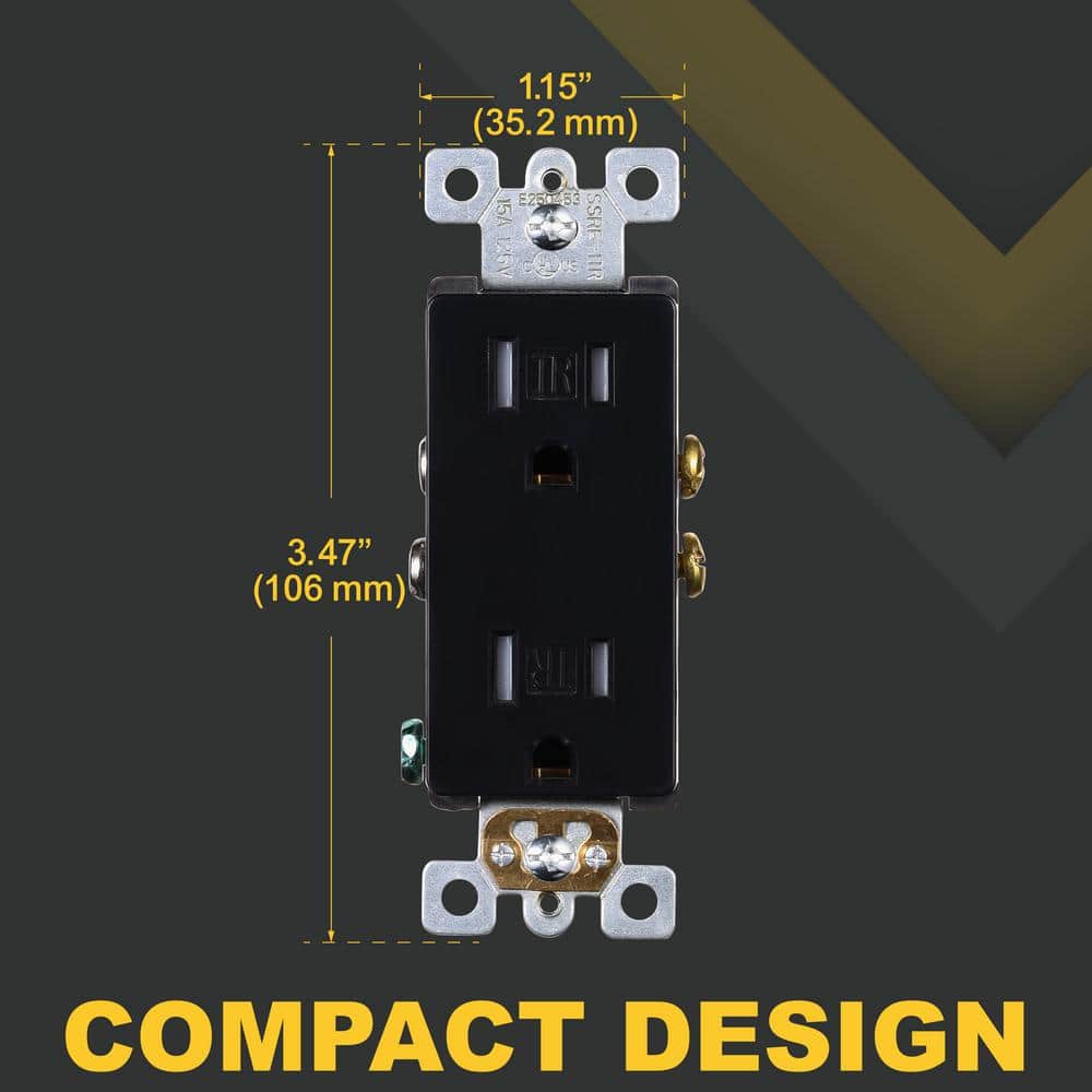 Black Tamper Resistant Duplex Outlet with Wall Plate