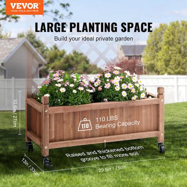 2-Pieces Wood Planter with Trellis Outdoor Raised Garden Bed 60 in. x 13 in. x 61.4 in. Standing Trellis Planter Box
