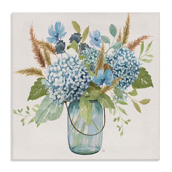 Hydrangea in Mason Jar by Nan Unframed Nature Graphic Art Print 17 in. x 3 in.