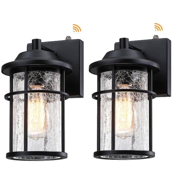 10.81 in. 2 Pack Black Motion Sensing Dusk to Dawn Outdoor Hardwired Wall Lantern Scone No Bulbs Included