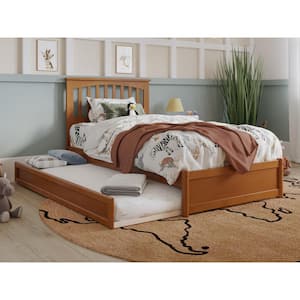 Everett Light Toffee Natural Bronze Solid Wood Frame Twin Platform Bed with Panel Footboard Twin Trundle